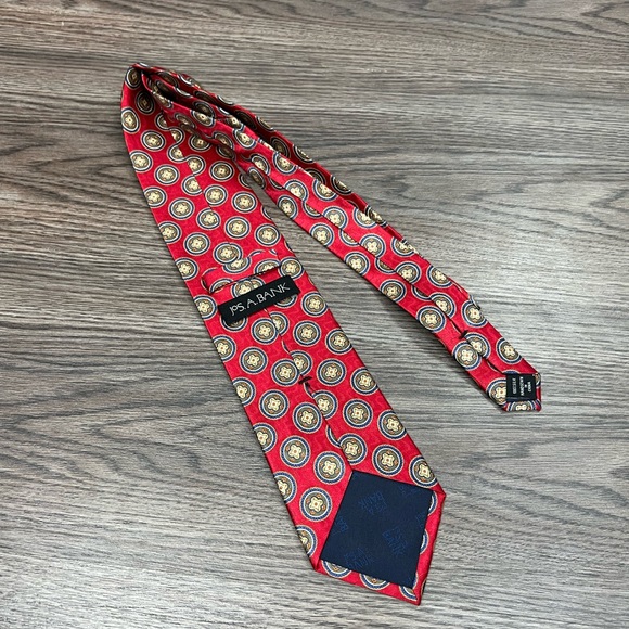 Jos A Bank Red w/ Olive & Gold Dot Pattern Tie - Picture 2 of 4